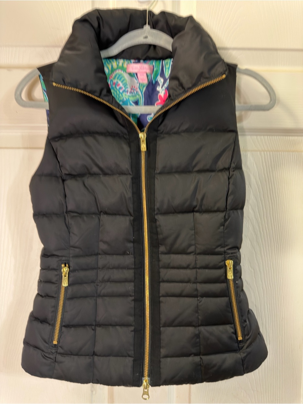 Lilly Pulitzer Puffer Vest Women’s Small Black Down Feather Quilted Full Zip XXS